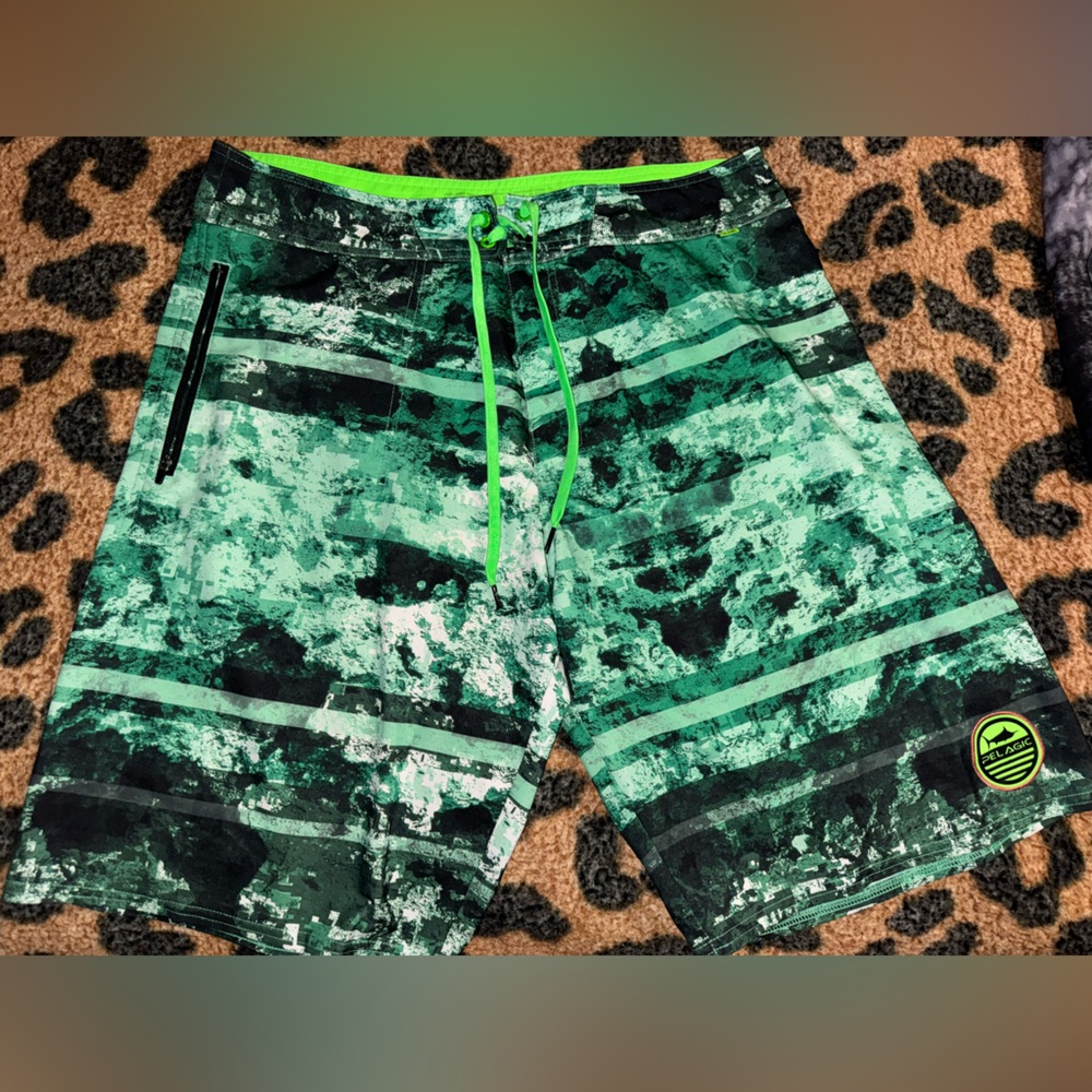 Pelagic Green and Black Board Shorts Swimwear